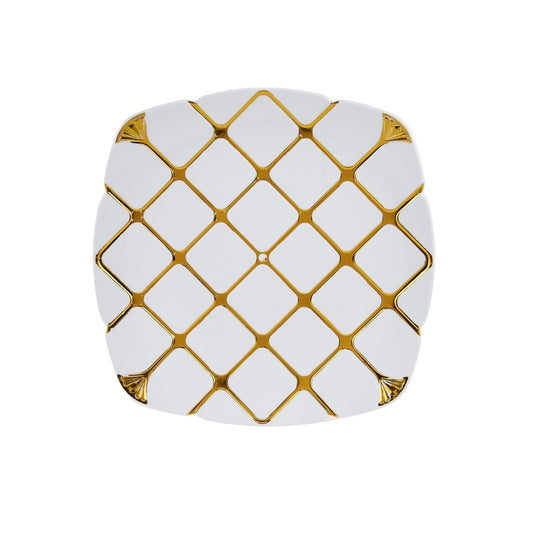 10 Inch White Square Plate With Silver Rim Design 10 Pieces - hotpackwebstore.com - Premium Plates