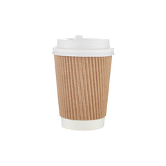 12 Oz Kraft Ripple Paper Cup With Lid 10 Pieces - hotpackwebstore.com - Ripple Paper Cups