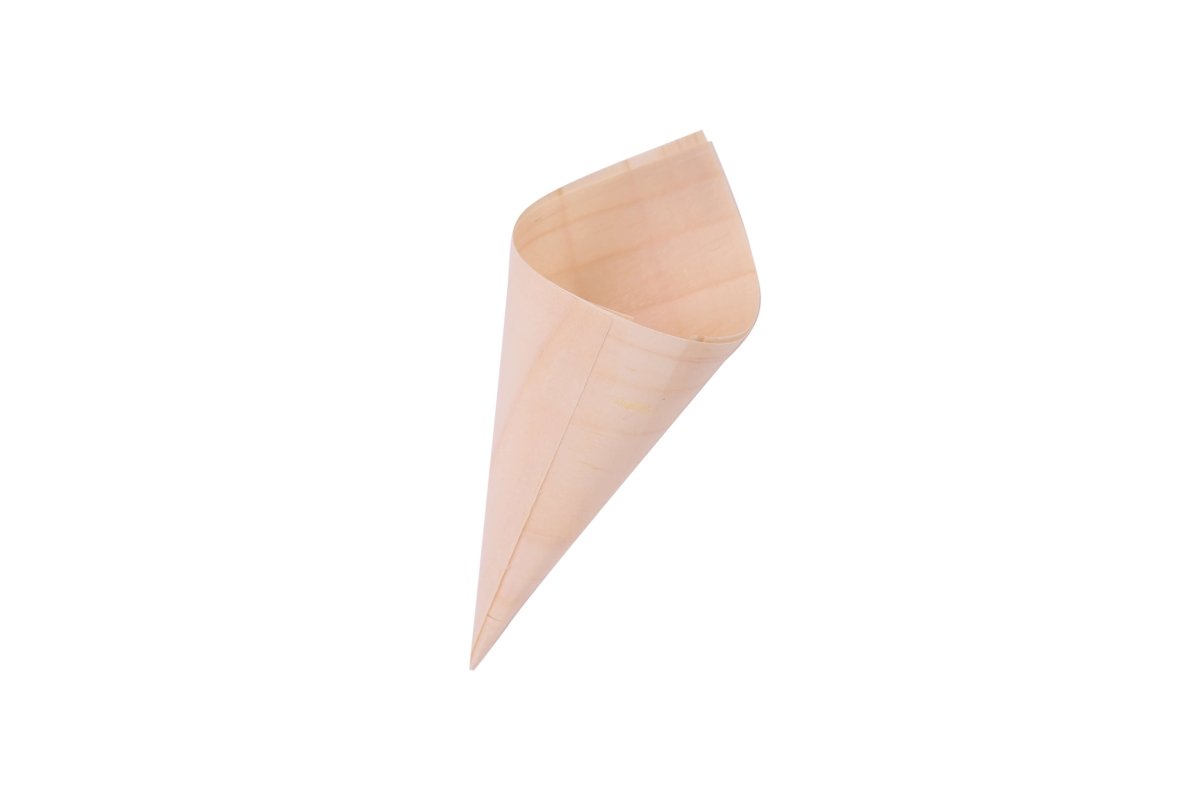 125 x 85 mm Disposable Serving Wooden Cone 500 Pieces - hotpackwebstore.com - Wooden Cone