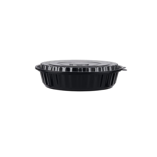 150 Pieces Black Base Round Ribbed Container With Lid 48 Oz - hotpackwebstore.com - Black Base Containers