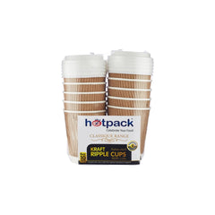 8 Oz Kraft Ripple Paper Cup With Lid 10 Pieces - hotpackwebstore.com - Ripple Paper Cups