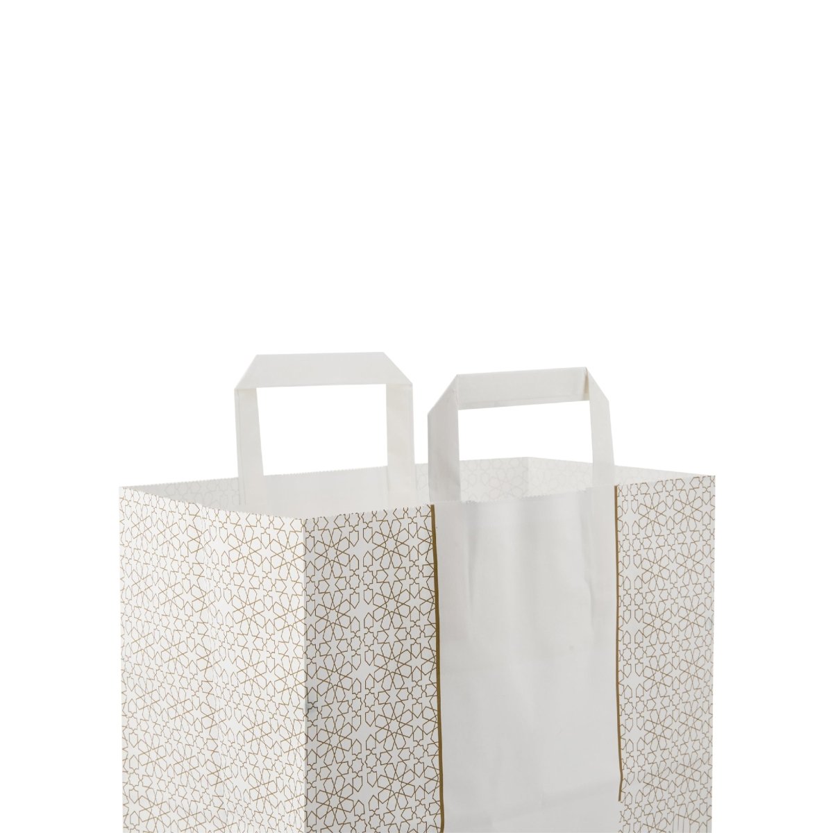 Arabic Design Printed White Paper Bag - hotpackwebstore.com - Flat Handle Paper Bags