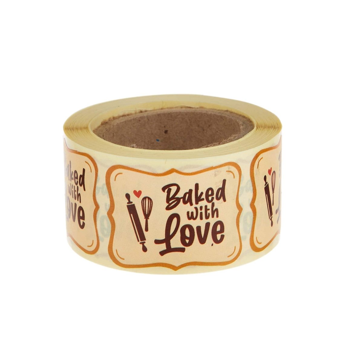 Beige Baked With Love Sticker Roll 250 Pieces - hotpackwebstore.com - Stickers