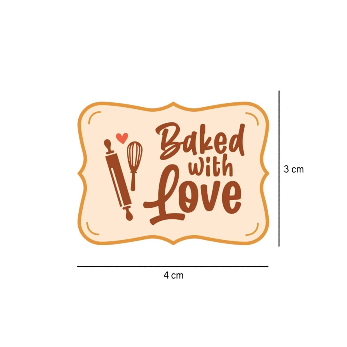 Beige Baked With Love Sticker Roll 250 Pieces - hotpackwebstore.com - Stickers