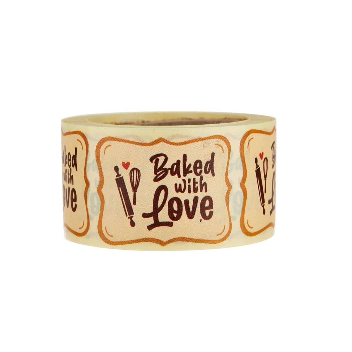 Beige Baked With Love Sticker Roll 250 Pieces - hotpackwebstore.com - Stickers