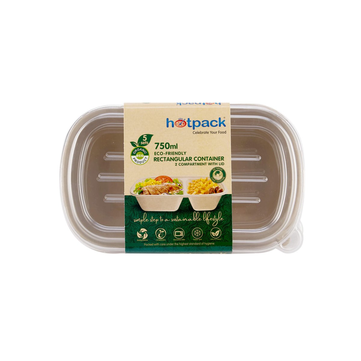 Bio - Degradable 2 Compartment Rectangle Container - hotpackwebstore.com - Bio - Degradable Containers