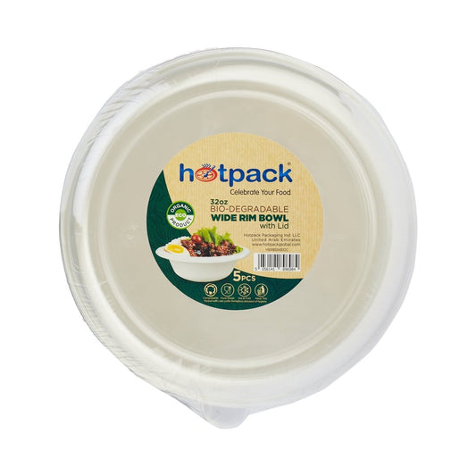 Bio - Degradable 32 Oz Wide Rim Bowl With Lid 5 Pieces - hotpackwebstore.com - Bio - Degradable Bowl