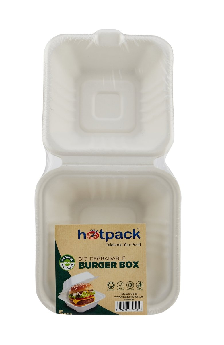 Bio Degradable Burger Box 6 inch 5 Pieces - hotpackwebstore.com - Burger Boxes