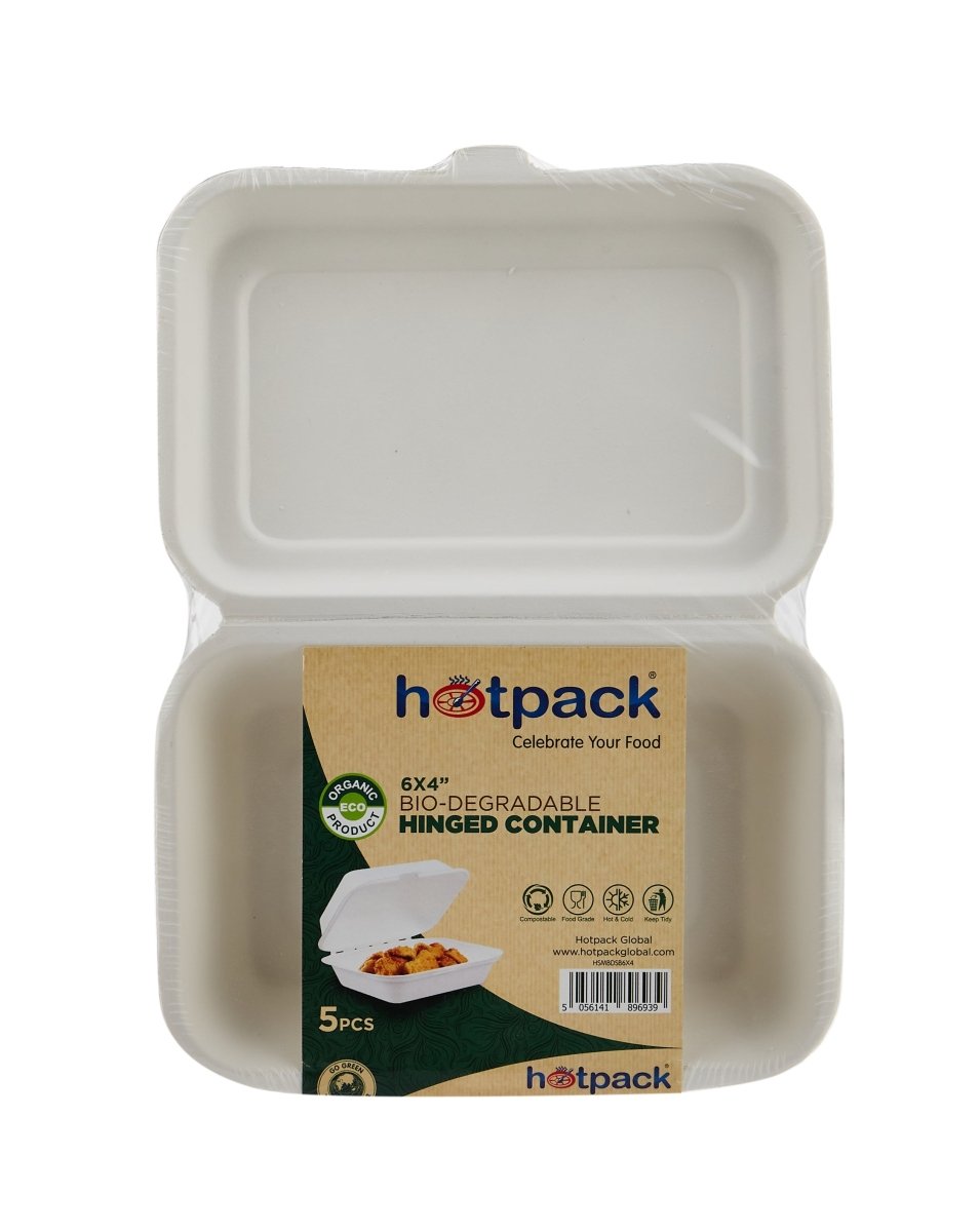 Bio - Degradable Hinged Container 5 Pieces - hotpackwebstore.com - Bio - Degradable Containers