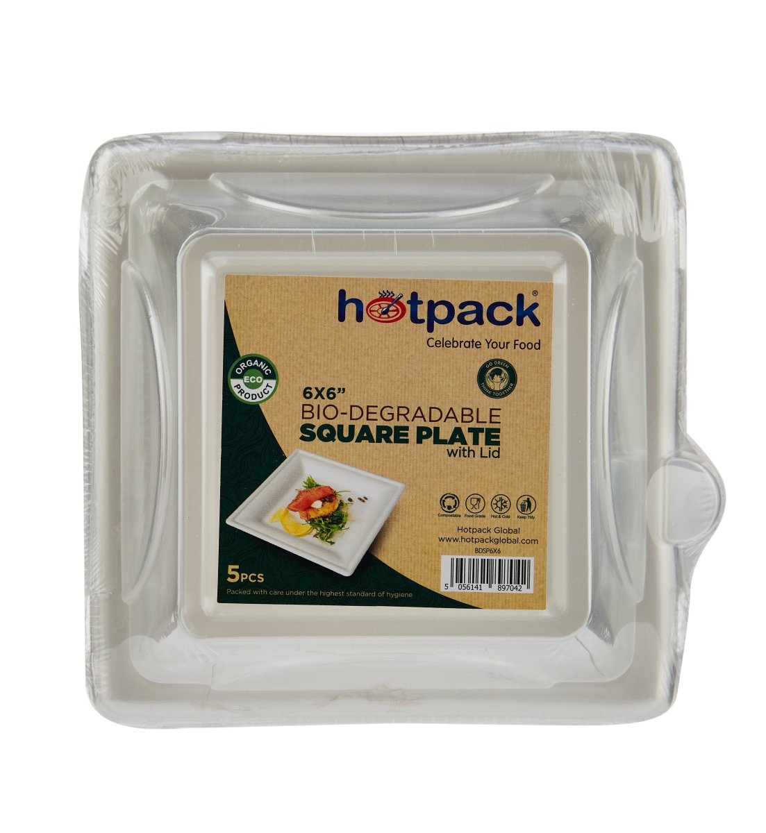 Bio - Degradable Square Plate With Lid 5 Pieces - hotpackwebstore.com - Bio - Degradable Plates