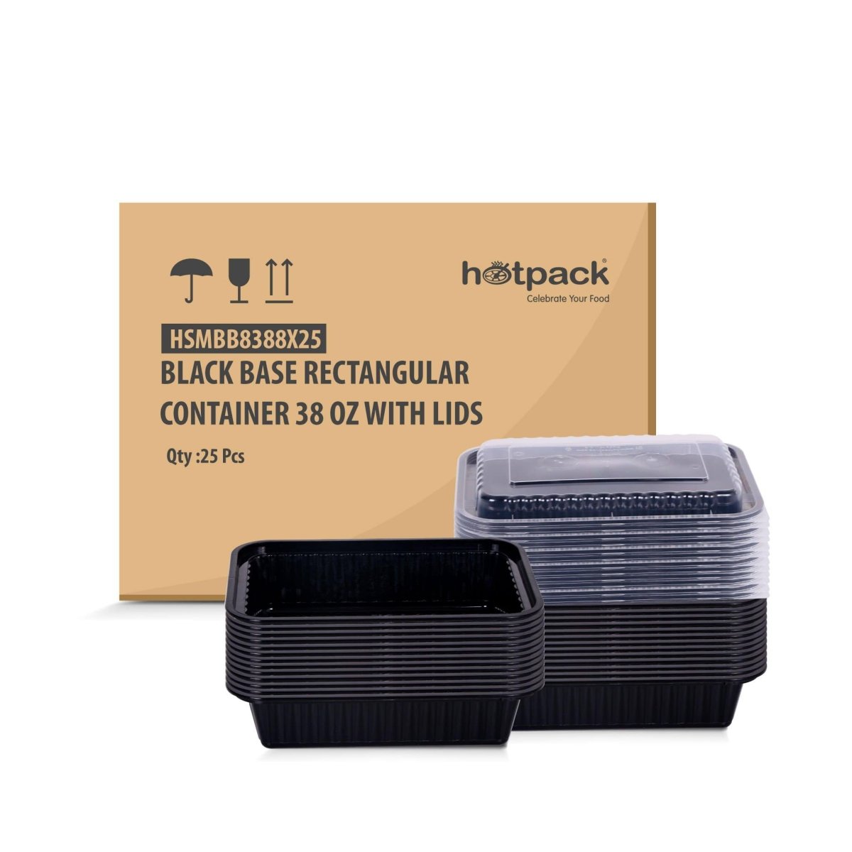 Black Base Container 38 oz with Lids 25 Pieces - hotpackwebstore.com - Plastic Products