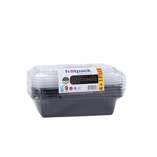 Black Base Container 38 oz with Lids 4 + 1 Free (5 Pieces) - hotpackwebstore.com - Black Base Containers