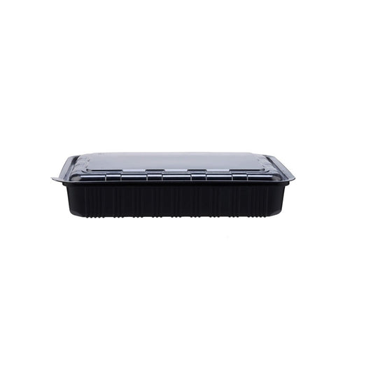 Black Base Rectangle Container With Lid 100 Pieces - hotpackwebstore.com - Black Base Containers