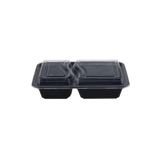 Black Base Rectangular 2 - Compartment Container - hotpackwebstore.com - Black Base Containers