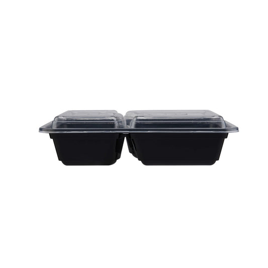 Black Base Rectangular 2 - Compartment Container - hotpackwebstore.com - Black Base Containers