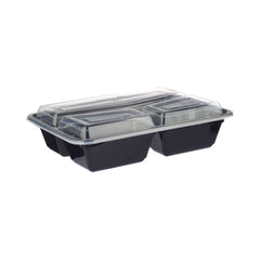 Black Base Rectangular 3 - Compartment Container 300 Pieces - hotpackwebstore.com - Black Base Containers