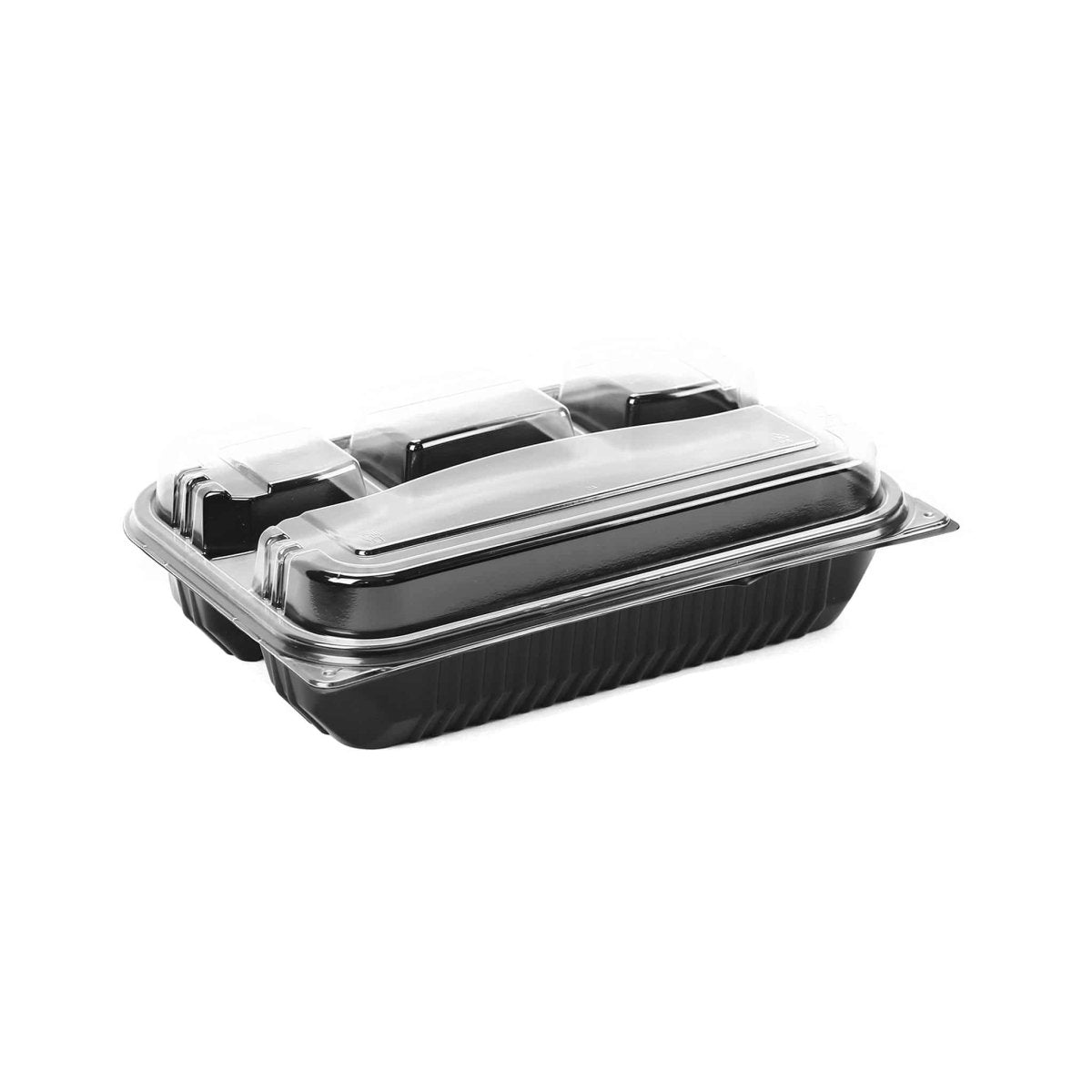 Black Base Rectangular 4 - Compartment Container 200 Pieces - hotpackwebstore.com - Black Base Containers