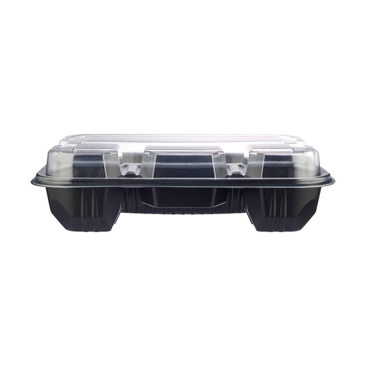 Black Base Rectangular 4 - Compartment Container 200 Pieces - hotpackwebstore.com - Black Base Containers