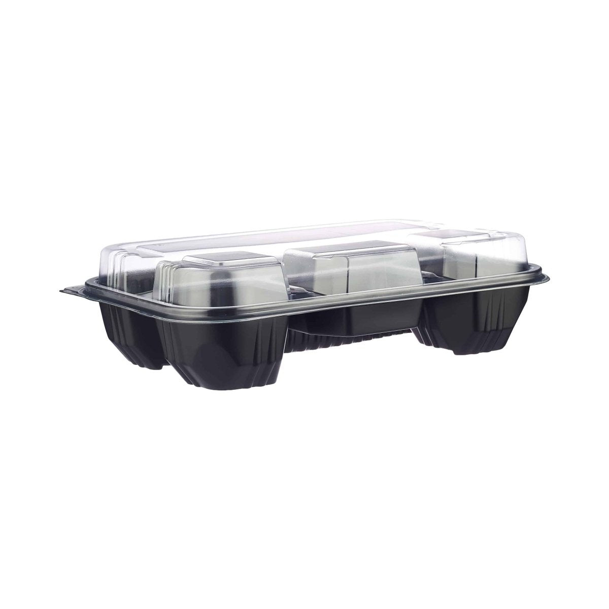 Black Base Rectangular 4 - Compartment Container 200 Pieces - hotpackwebstore.com - Black Base Containers