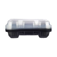 Black Base Rectangular 4 - Compartment Container 200 Pieces - hotpackwebstore.com - Black Base Containers