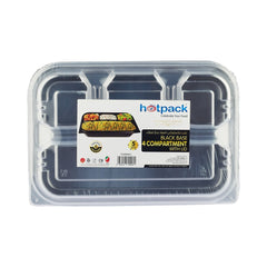 Black Base Rectangular 4 - Compartment Container With Lid 5 Pieces - hotpackwebstore.com - Black Base Containers