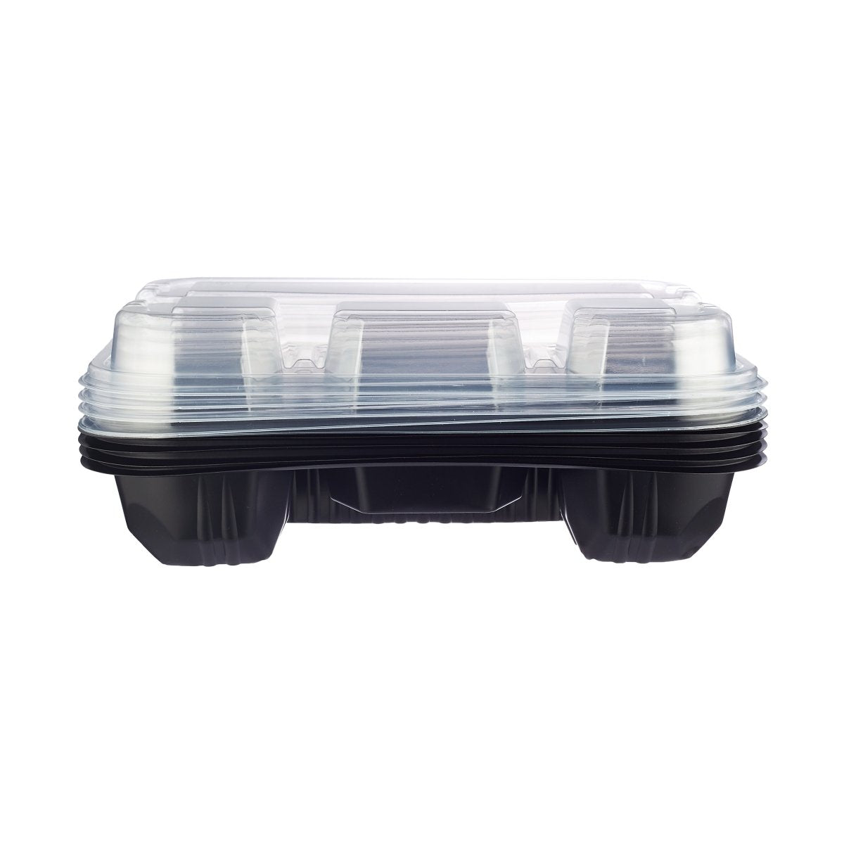 Black Base Rectangular 4 - Compartment Container With Lid 5 Pieces - hotpackwebstore.com - Black Base Containers