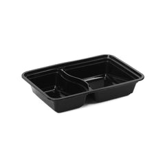 Black Base Rectangular Compartment Microwavable Container - hotpackwebstore.com - Black Base Containers