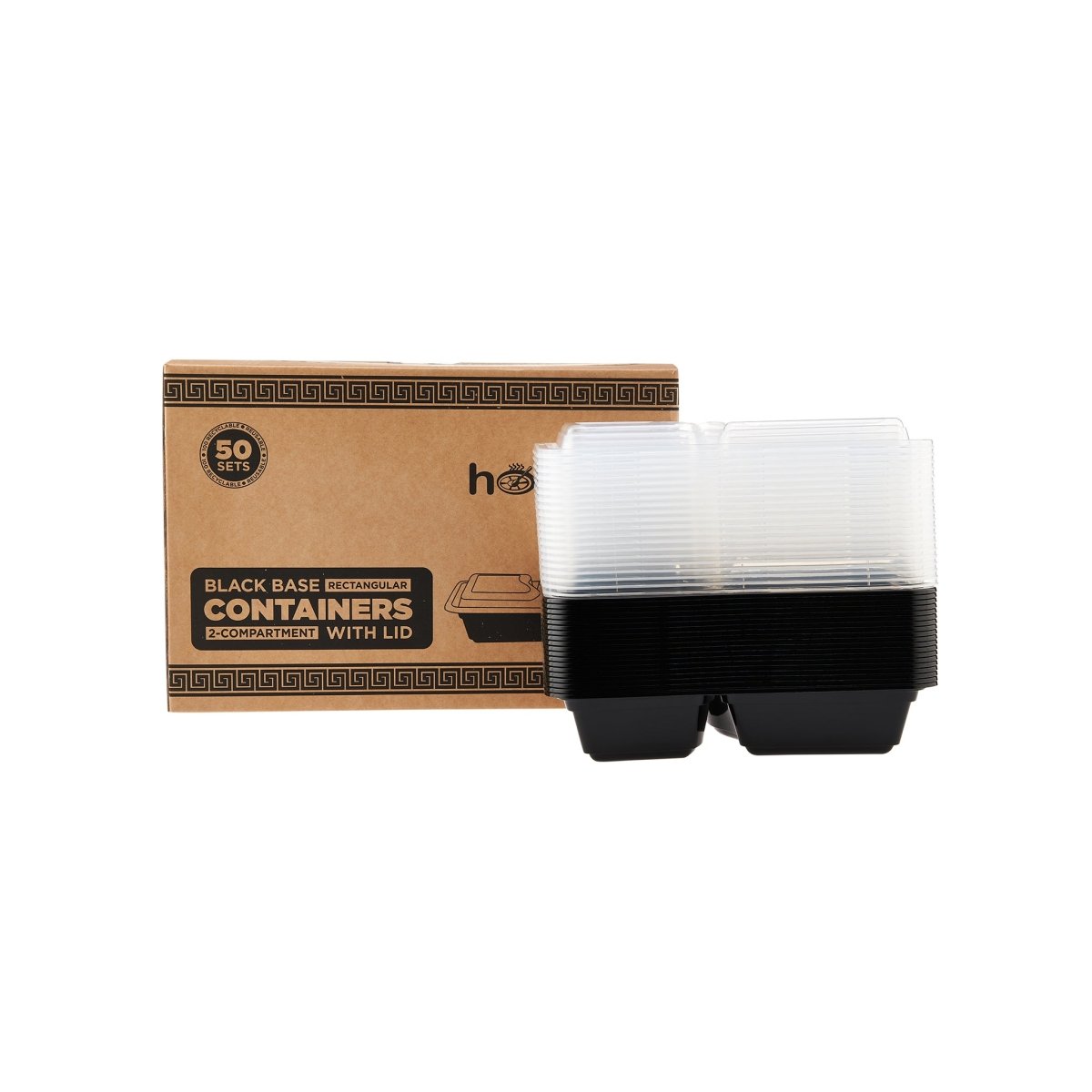 Black Base Rectangular Compartment Microwavable Container - hotpackwebstore.com - Black Base Containers