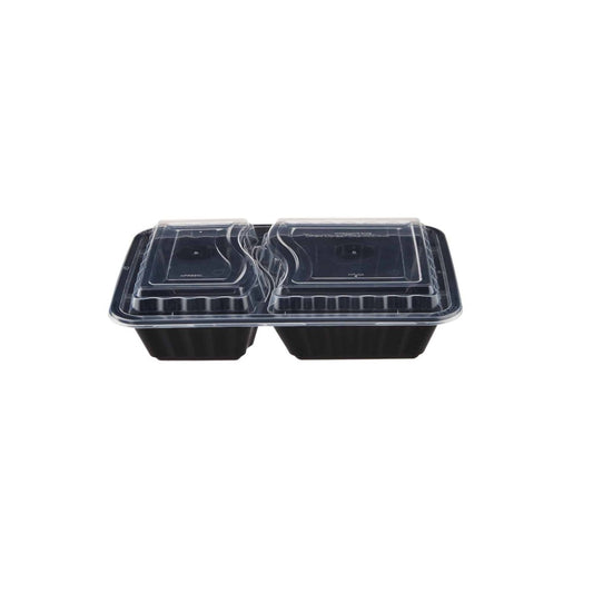 Black Base Rectangular Container 2 Compartments 300 Pieces - hotpackwebstore.com - Black Base Containers