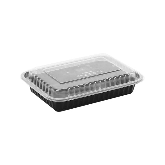 Black Base Rectangular Container 38 oz with Lids 150 Pieces - hotpackwebstore.com - Black Base Containers