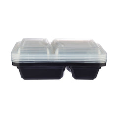 Black Base Rectangular Microwavable Compartment Container with Lids 5 Pieces - hotpackwebstore.com - Black Base Containers