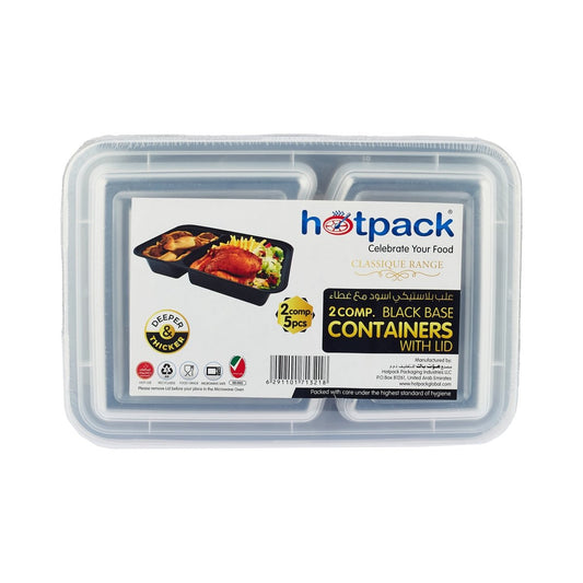 Black Base Rectangular Microwavable Compartment Container with Lids 5 Pieces - hotpackwebstore.com - Black Base Containers