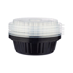 Black Base Round Container 16 oz with Lids 150 Pieces - hotpackwebstore.com - Black Base Containers