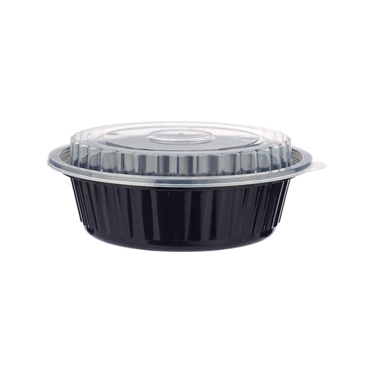 Black Base Round Container 16 oz with Lids 150 Pieces - hotpackwebstore.com - Black Base Containers