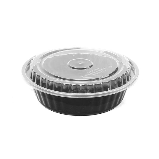 Black Base Round Container 24 oz with Lids 150 Pieces - hotpackwebstore.com - Black Base Containers