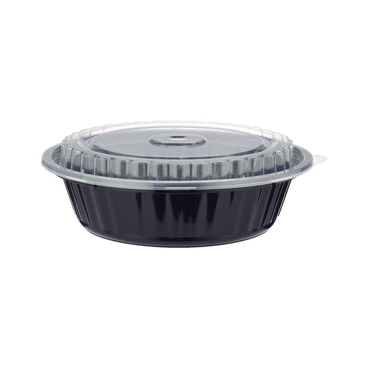 Black Base Round Container 24 oz with Lids 150 Pieces - hotpackwebstore.com - Black Base Containers