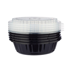 Black Base Round Container 32 oz with Lids 150 Pieces - hotpackwebstore.com - Black Base Containers