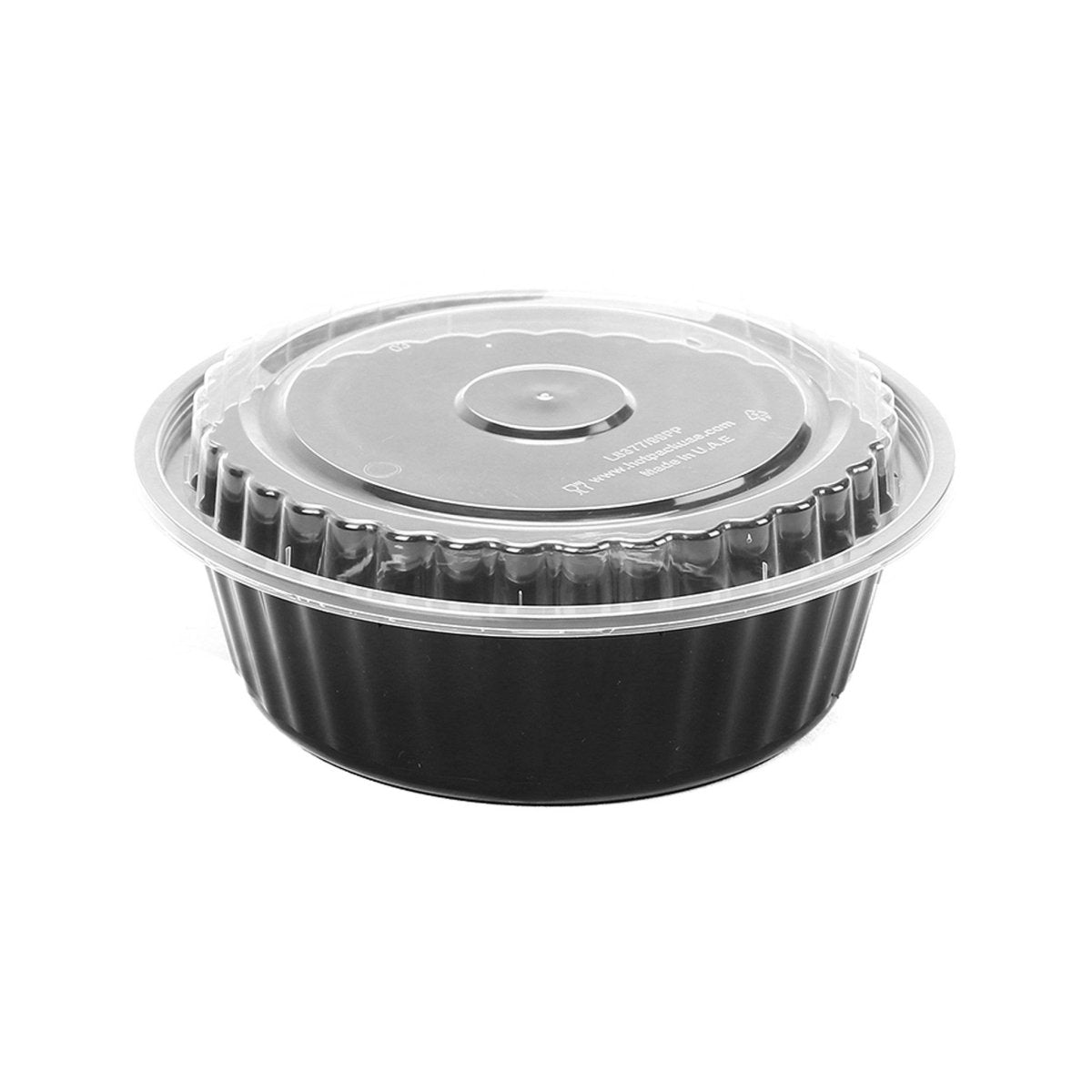 Black Base Round Container 32 oz with Lids 150 Pieces - hotpackwebstore.com - Black Base Containers