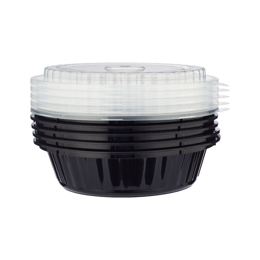 Black Base Round Ribbed Container with Lids 5 Pieces - hotpackwebstore.com - Black Base Containers