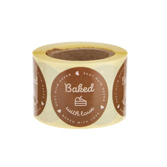 Brown Baked With Love Sticker Roll 250 Pieces - hotpackwebstore.com - Stickers