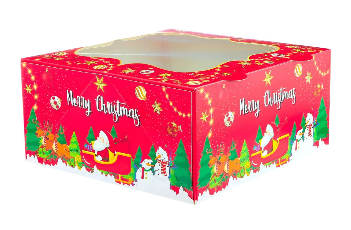 Christmas Cake Box with Window 5 Pieces - hotpackwebstore.com - Cake Boxes