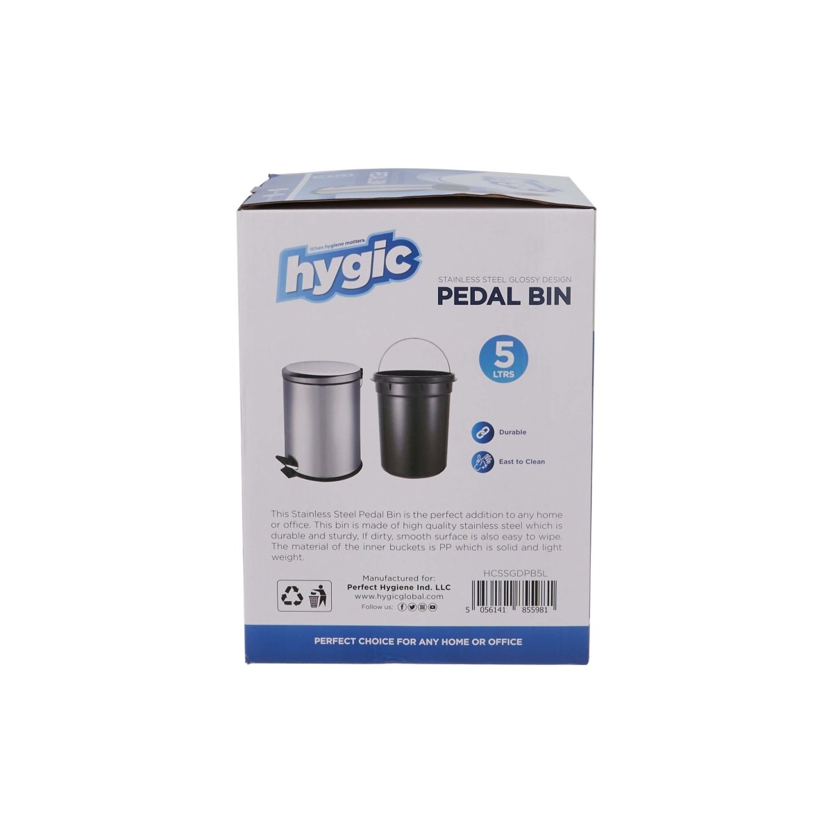 Hygic Stainless Steel Pedal Bin | Dust Bin - hotpackwebstore.com - Pedal Bin