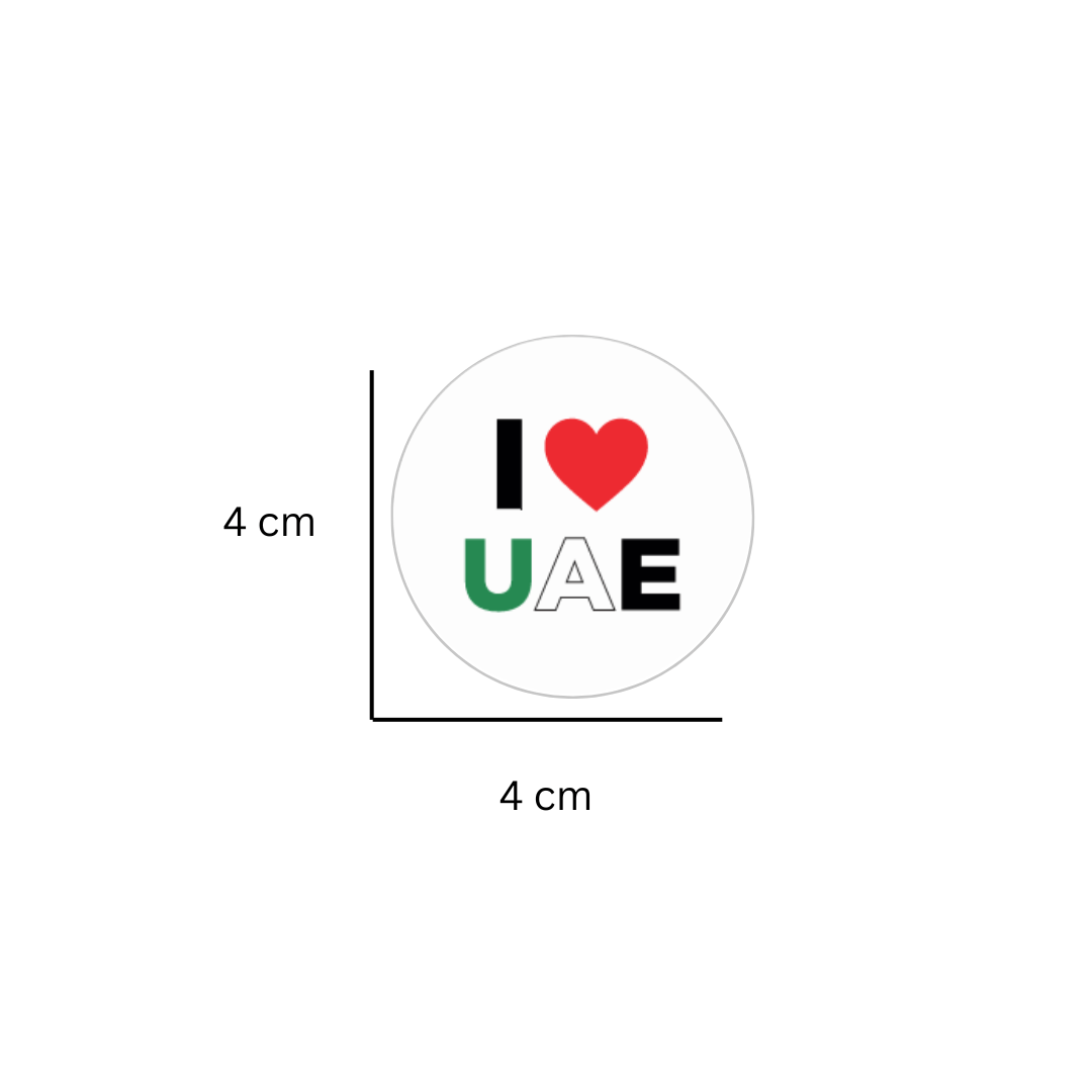 I Love UAE Round Sticker 250 Pieces 40mm - hotpackwebstore.com - Decorative Stickers