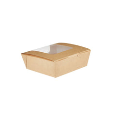 Kraft box with wider window 13x13 cm 250 Pieces - hotpackwebstore.com - Salad Boxes