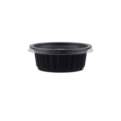 Plastic Ribbed Round Black Container - hotpackwebstore.com - Microwavable Containers