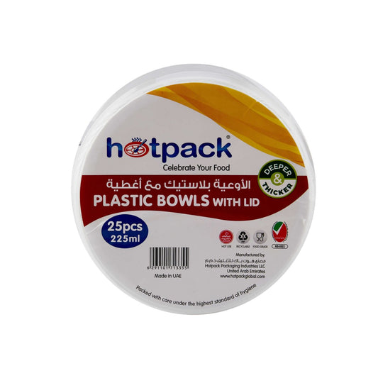 Plastic White Bowl 225ml With Lid 25 Pieces - hotpackwebstore.com - White Bowls