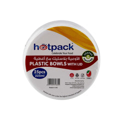 Plastic White Bowl 225ml With Lid 25 Pieces - hotpackwebstore.com - White Bowls