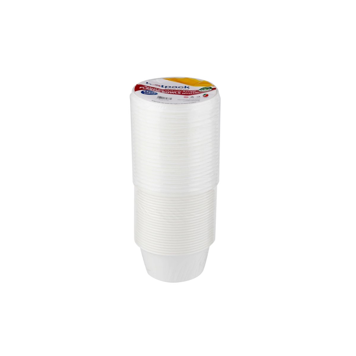 Plastic White Bowl 400ml With Lid 25 Pieces - hotpackwebstore.com - White Bowls