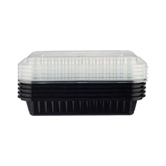 Rectangular Microwaveable Containers with Lid 5 Pieces - hotpackwebstore.com - Black Base Containers