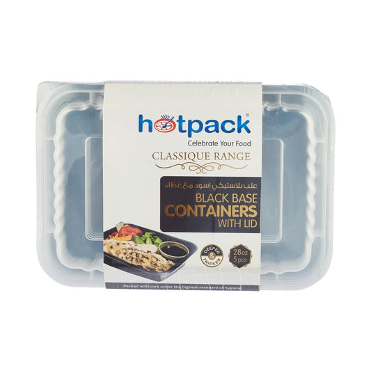 Rectangular Microwaveable Containers with Lid 5 Pieces - hotpackwebstore.com - Black Base Containers